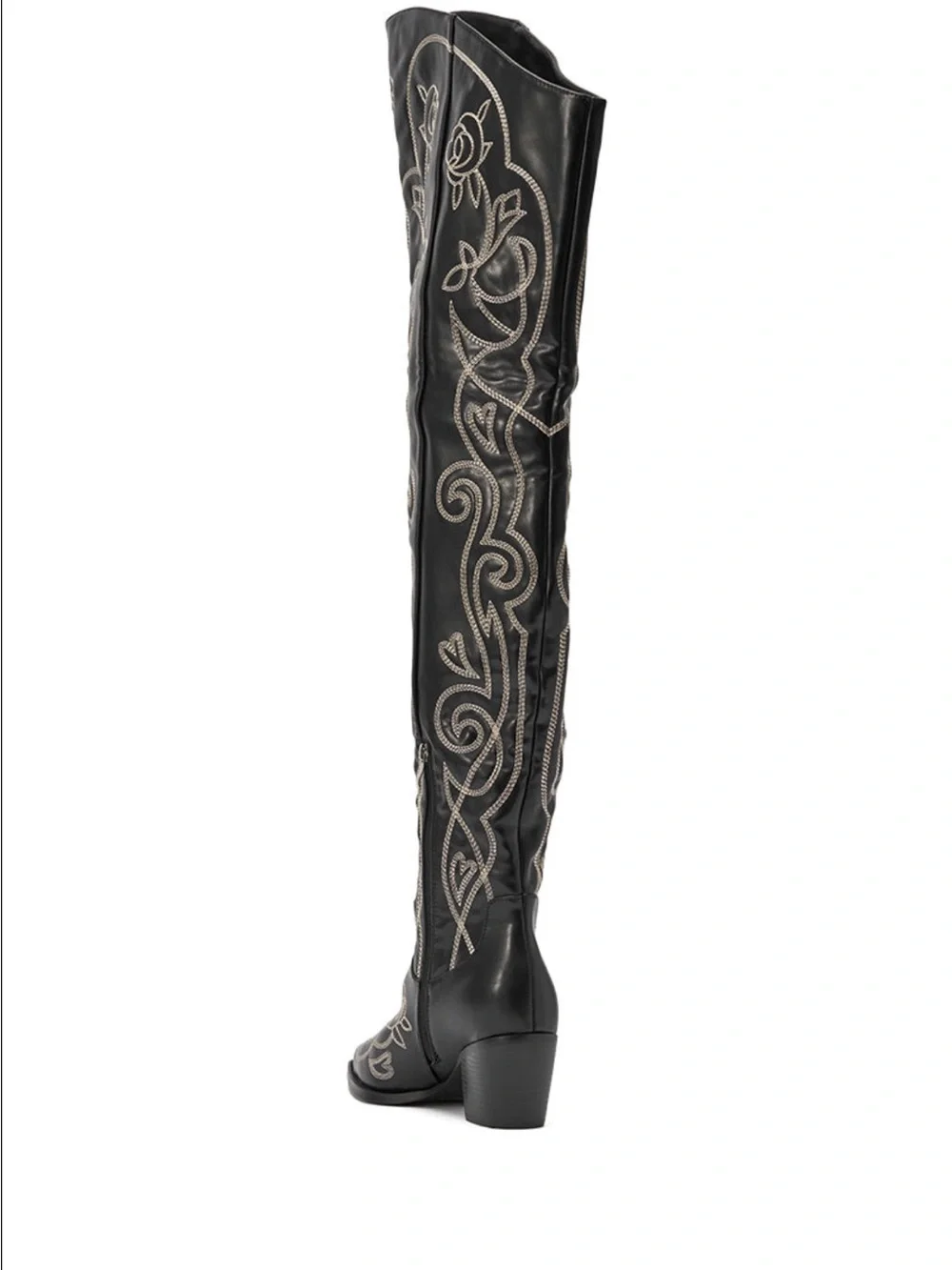 Black Embroidered Over-the-Knee Western Boot